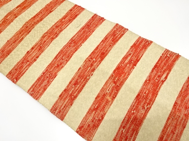 アンティーク　木綿　裂織　横段模様織り出し八寸帯